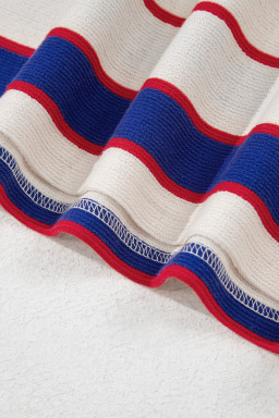 Blue Stripe Colorblock V Neck Collared Sweatshirt