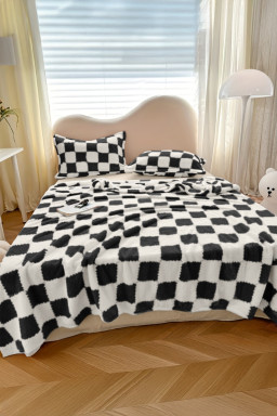 Black Checkered Fluffy Coral Fleece Blanket
