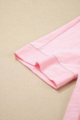 Pink Flower Patched Exposed Seam 3/4 Sleeve top