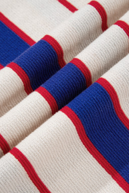 Blue Stripe Colorblock V Neck Collared Sweatshirt