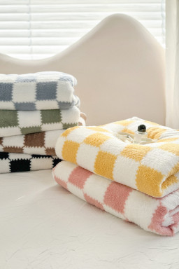 Black Checkered Fluffy Coral Fleece Blanket