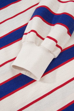 Blue Stripe Colorblock V Neck Collared Sweatshirt