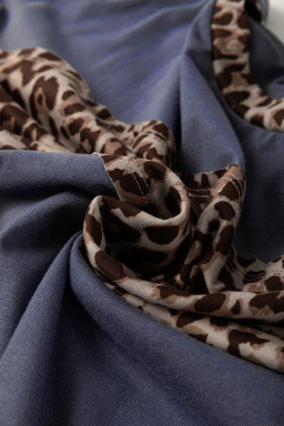 Dark Blue Leopard Colorblock Patchwork Drop Shoulder Top