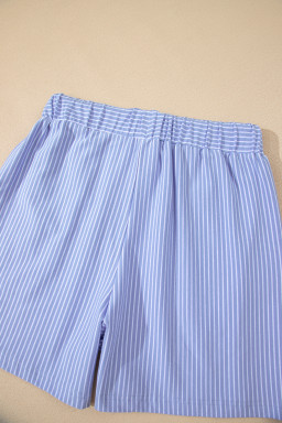 Sky Blue Striped Dolman Sleeve Pullover and Drawstring Shorts Set
