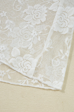 White Mock Neck Floral Lace Mesh Long Sleeve Top