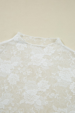 White Mock Neck Floral Lace Mesh Long Sleeve Top