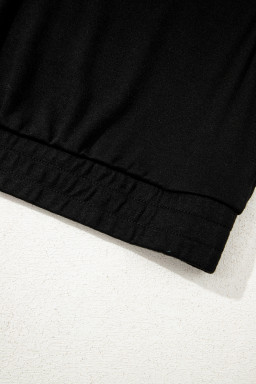 Black Shirred Hem Crop Tank Top Loose Shorts Cardigan 3 Piece Pajama Set