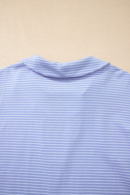 Sky Blue Striped Dolman Sleeve Pullover and Drawstring Shorts Set