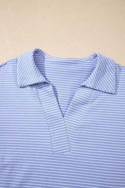 Sky Blue Striped Dolman Sleeve Pullover and Drawstring Shorts Set