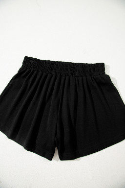 Black Shirred Hem Crop Tank Top Loose Shorts Cardigan 3 Piece Pajama Set