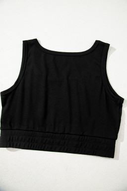 Black Shirred Hem Crop Tank Top Loose Shorts Cardigan 3 Piece Pajama Set