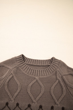 Light French Beige Geometric Pattern Crew Neck Knitted Sweater