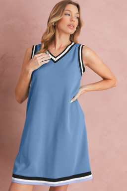 Myosotis Contrast Trim V Neck Sleeveless Mini Dress