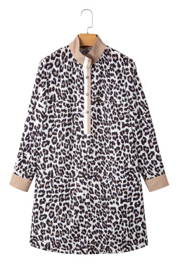 Multicolour Leopard Print Patchwork Collar Flowy Mini Dress