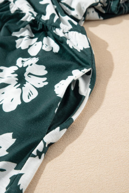 Dark Green Floral Print Ruffle Sleeve Empire Waist Mini Dress
