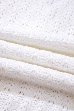 White Plain Knit Ribbed Edge V Neck Loose Sweater