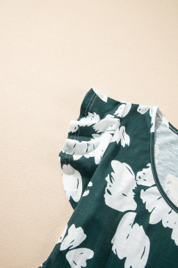 Dark Green Floral Print Ruffle Sleeve Empire Waist Mini Dress