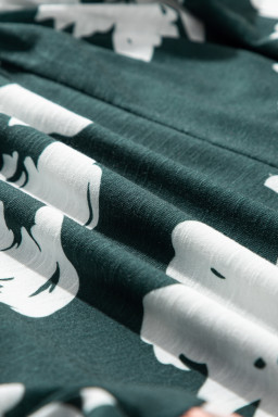 Dark Green Floral Print Ruffle Sleeve Empire Waist Mini Dress