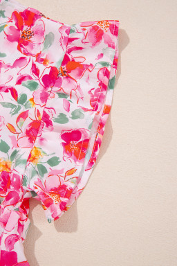 Pink Allover Floral Print Boxy Fit V Neck Blouse