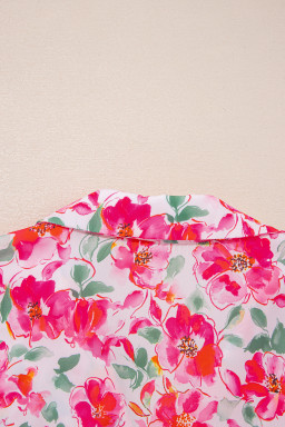Pink Allover Floral Print Boxy Fit V Neck Blouse