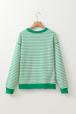 Bright Green Striped Contrast Trim Long Sleeve Top