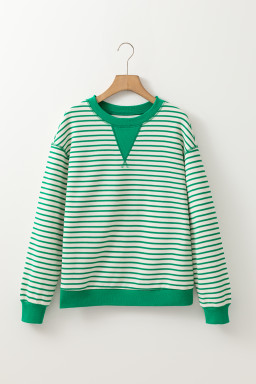 Bright Green Striped Contrast Trim Long Sleeve Top