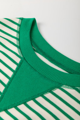 Bright Green Striped Contrast Trim Long Sleeve Top