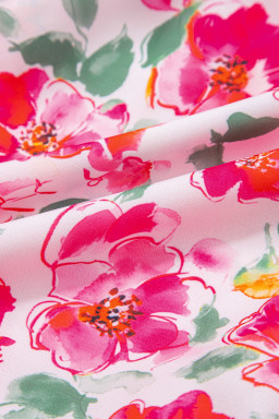 Pink Allover Floral Print Boxy Fit V Neck Blouse