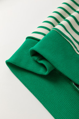 Bright Green Striped Contrast Trim Long Sleeve Top