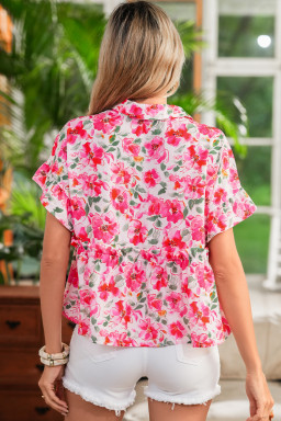 Pink Allover Floral Print Boxy Fit V Neck Blouse