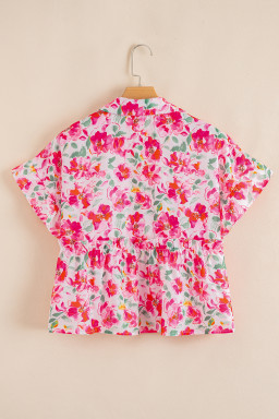 Pink Allover Floral Print Boxy Fit V Neck Blouse