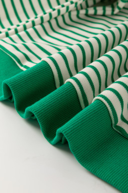 Bright Green Striped Contrast Trim Long Sleeve Top