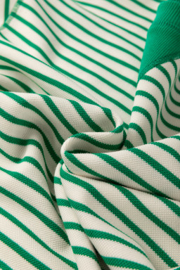 Bright Green Striped Contrast Trim Long Sleeve Top