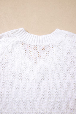 White Plain Knit Ribbed Edge V Neck Loose Sweater