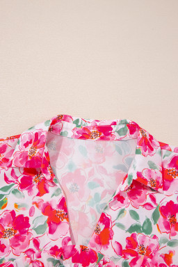 Pink Allover Floral Print Boxy Fit V Neck Blouse