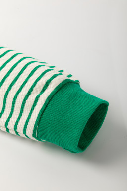 Bright Green Striped Contrast Trim Long Sleeve Top