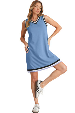 Myosotis Contrast Trim V Neck Sleeveless Mini Dress