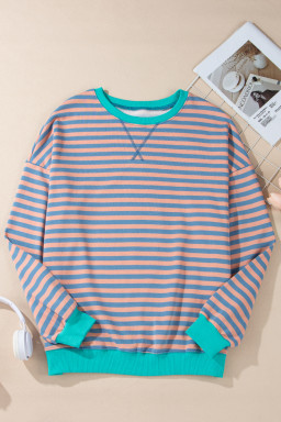 Racing Red Striped Contrast Trim Drop Shoulder Sweatshirt