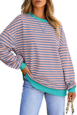 Racing Red Striped Contrast Trim Drop Shoulder Sweatshirt