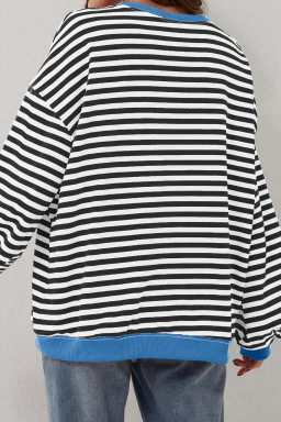 White Striped Contrast Trim Drop Shoulder Sweatshirt