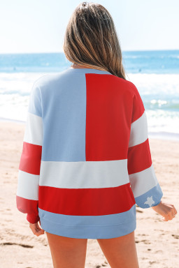 Multicolour American Flag Vintage Colorblock Pullover Sweatshirt