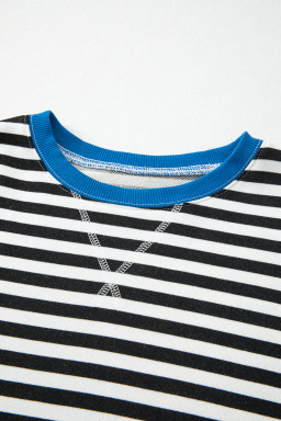 White Striped Contrast Trim Drop Shoulder Sweatshirt