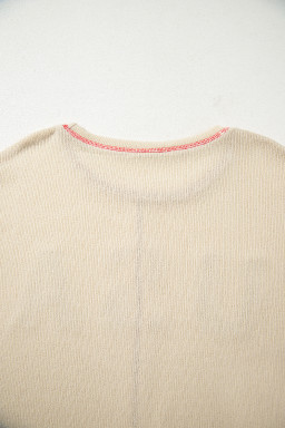 Beige USA Star Patchwork Exposed Seam Long Sleeve Top