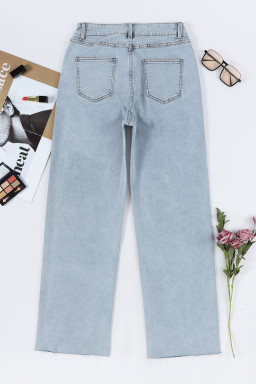 Sky Blue Mid Rise Asymmetrical Waist Wide Leg Jeans