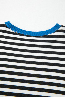 White Striped Contrast Trim Drop Shoulder Sweatshirt