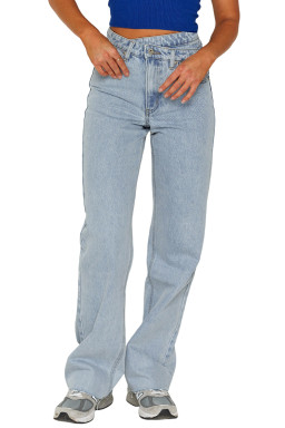 Sky Blue Mid Rise Asymmetrical Waist Wide Leg Jeans