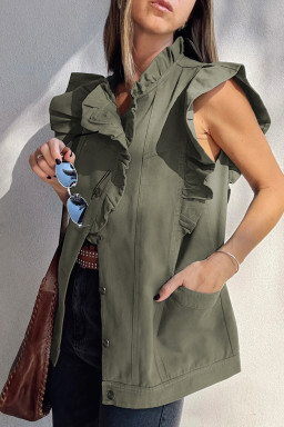 Green Bay Ruffle Plain Denim Jacket Vest
