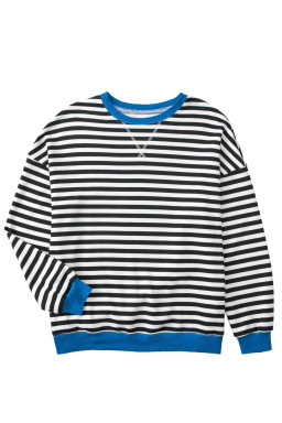 White Striped Contrast Trim Drop Shoulder Sweatshirt