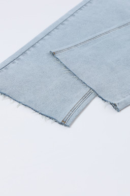 Sky Blue Mid Rise Asymmetrical Waist Wide Leg Jeans
