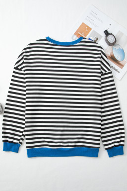 White Striped Contrast Trim Drop Shoulder Sweatshirt